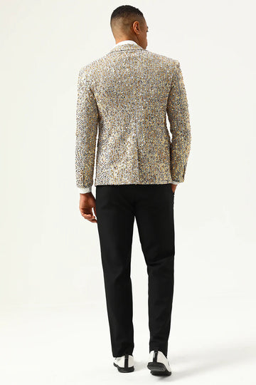 Sparkly Champagne paljetter Notched Lapel Men's Prom Blazer